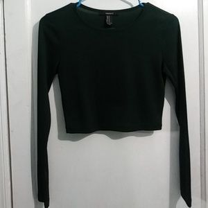 F21 Dark Green Long Sleeve Crop Top